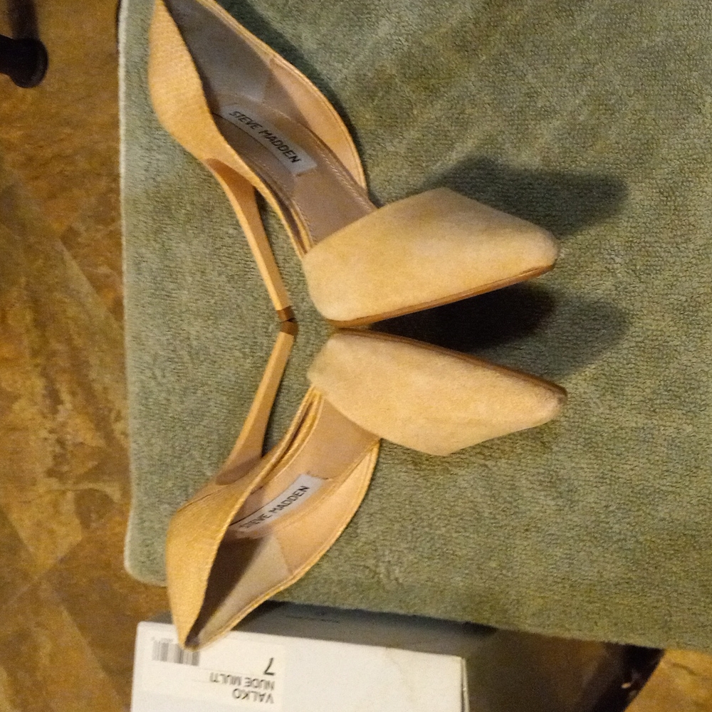 Steve Madden Valko D’Orsay Heels Nude Multi-Color Suede and Snakeskin Size 7 - Picture 5 of 12